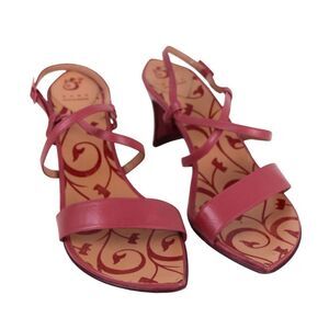 Sara Navarro POWDER ROSES REAL LEATHER MID HEEL OPEN TOE STRAPPY SANDALS Sz 39C